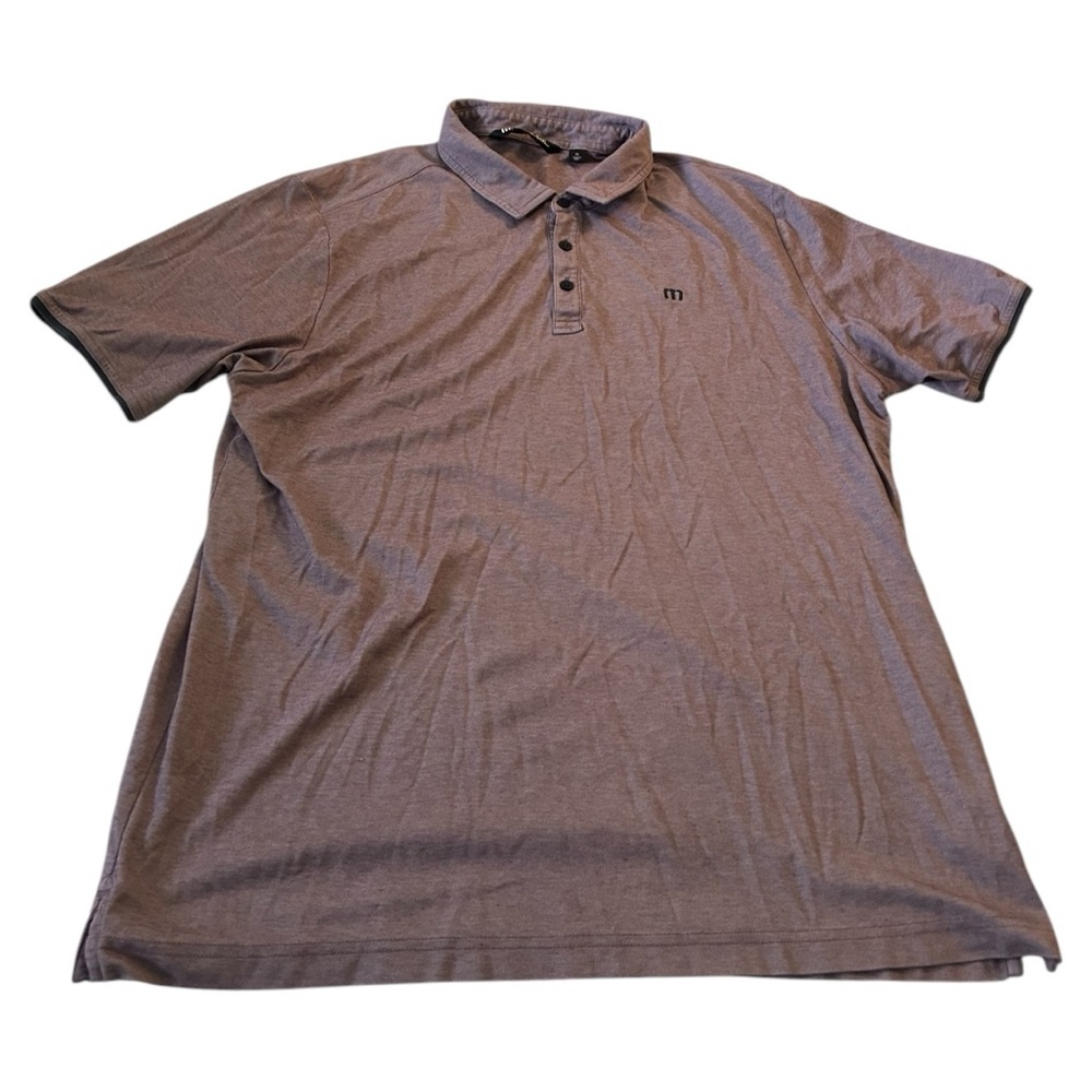 Travis Mathew maroon polo with dark maroon logo and trim on sleeves